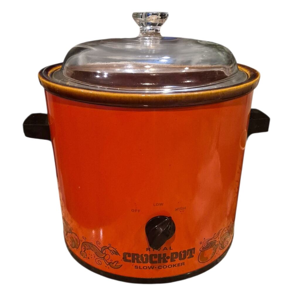 Vintage Rival Crock-Pot Slow Cooker Orange 3.5 Qt Glass Lid Tested Works
